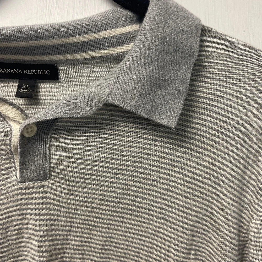 Banana Republic Men's Grey Striped Short Sleeve Polo Shirt Size XL